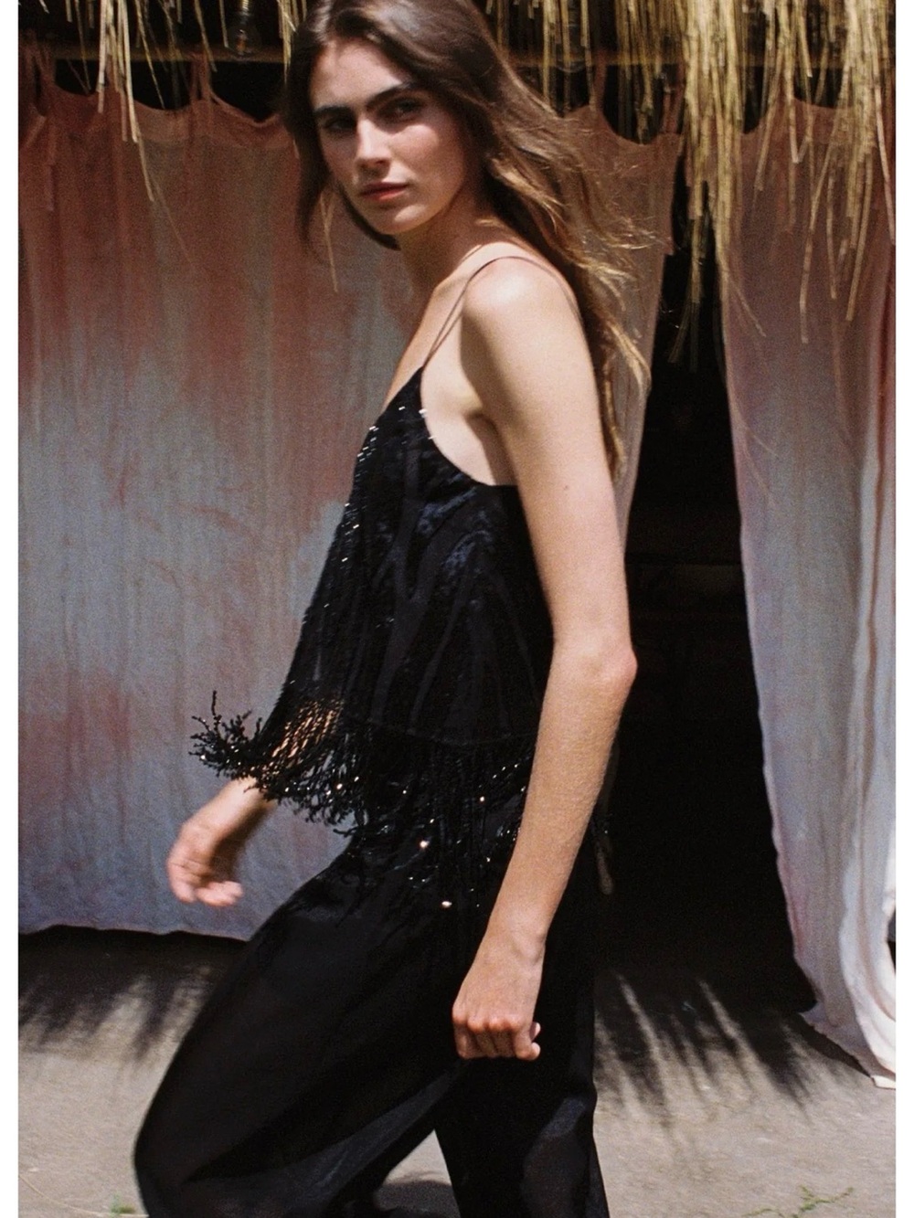 Zara Black Beaded Fringe Camisole